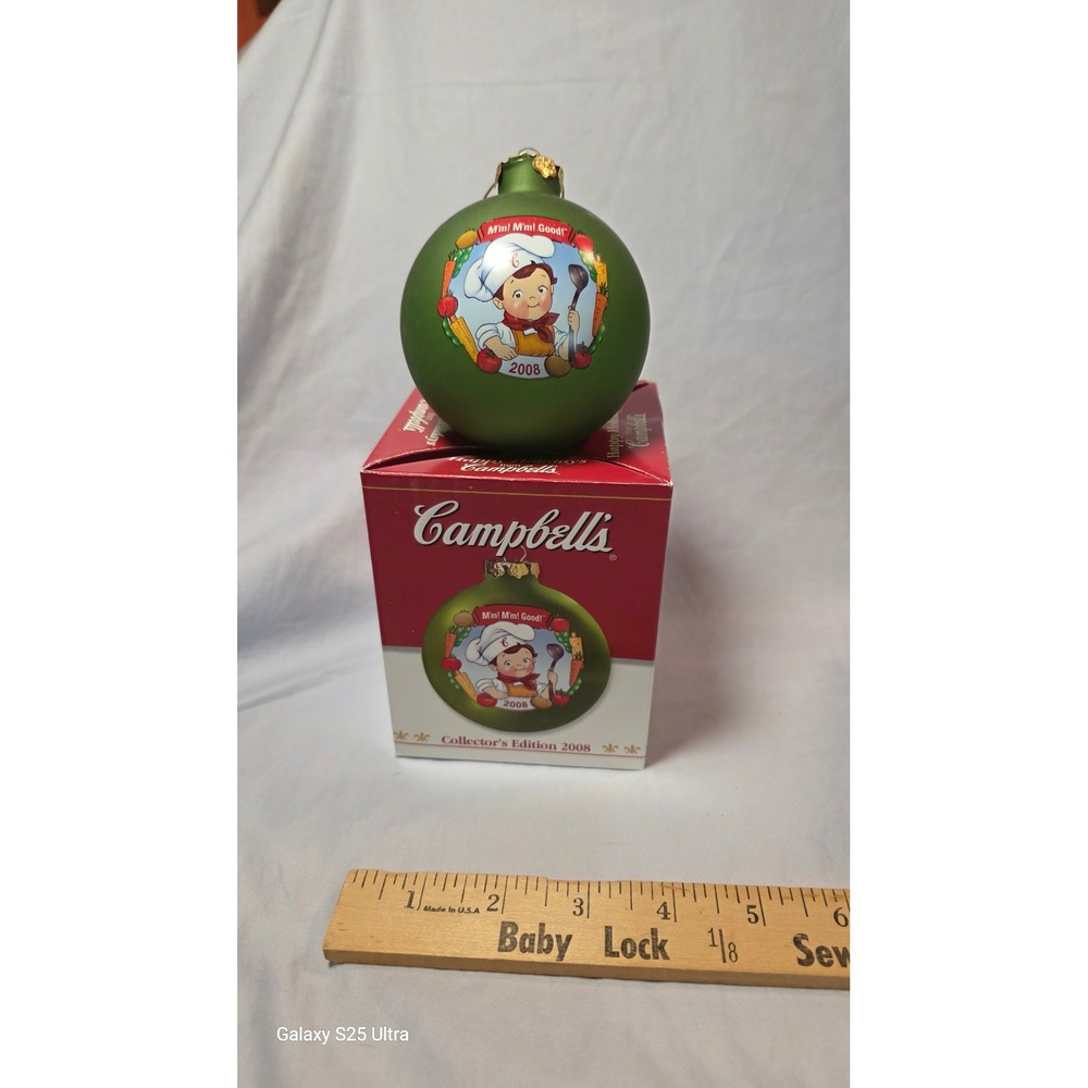 Campbells Soup Collector Edition 2008 Christmas Ornament Green Ball Kid Chef Box